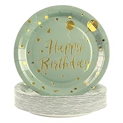 Sage Green-Gold Happy Birthday-50PCS-7inch