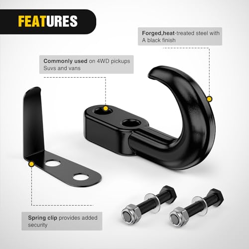 Image of Nilight 2Pcs Bolt-On Tow Hooks with Spring Clip 10,000LBS 2Pcs Black Forged Recovery Tow Hooks Compatible with Jeep Ford Dodge Chevy GMC Toyota Pickup Truck