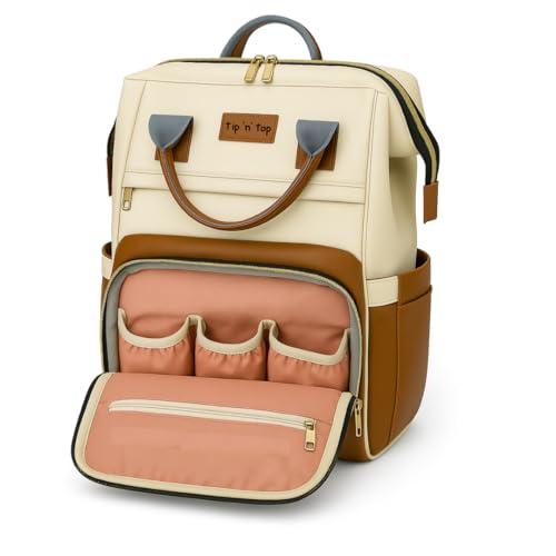 Image of Tip 'n' Top Baby Diaper Bag Backpack for Moms & Dads | Multi-Function Waterproof Baby Bag | Large Capacity with Insulated Pockets | Stylish Maternity Backpack for Travel & Daily Use (Brown and Cream)