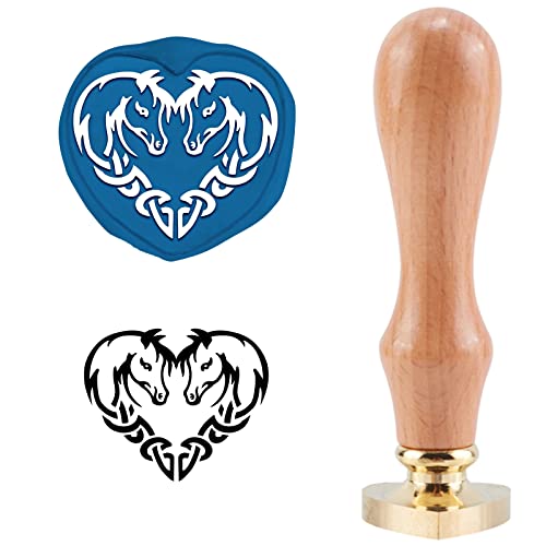 CRASPIRE シーリングスタンプ ハート型 ヘッド ワックスシールスタンプ 馬 動物 真鍮ヘッド 木製ハンドル 取り外し 復古風 レトロ 洋式 封蝋 誕生日 結婚式 記念日 カード 招待状 手紙 封筒 DIY 手芸用品