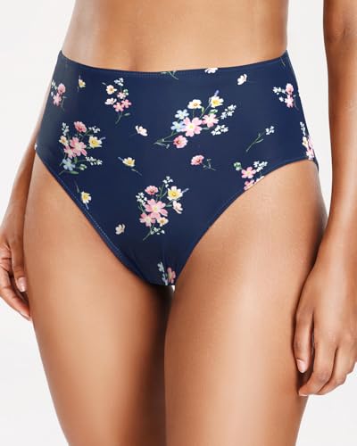 Image of Tempt Me Womens High Cut High Waisted Bikini Bottoms Tummy Control Bathing Suit Bottoms Swim Bottom Swimsuit Bottom