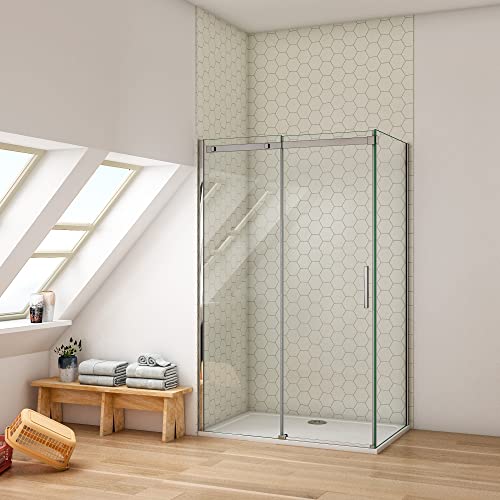 Ducha Casa 140x70x195cm Mampara de ducha corredera tres hojas(una corredera), 6mm cristal templado, marco de aluminio cromado