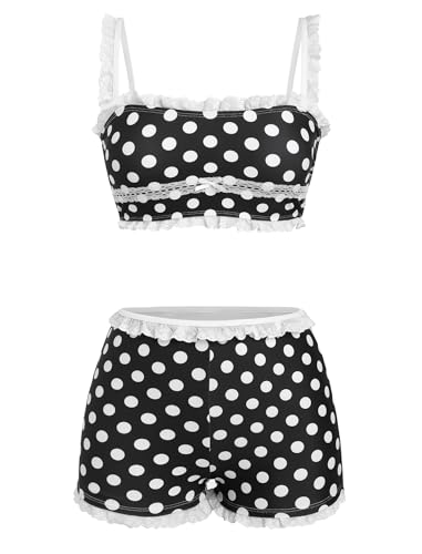 Image of ZAFUL Womens High Waisted Bikini Sets 2 Piece Plaid Ruffle Swimsuits Back Strap Top with High Waisted Shorts Bathing Suit