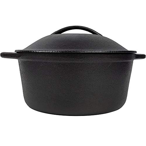Cast Iron Dutch Oven, Pre-Seasoned, Stock Pot with Dual Handles - 4.86 qt | for Indoor & Outdoor Use