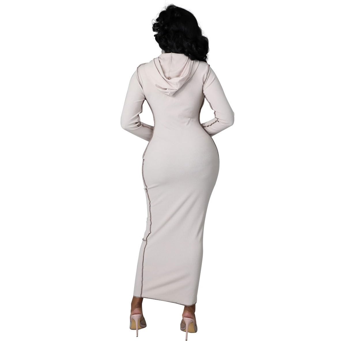 Abito da Donna con Pannelli con Cappuccio Abito Sexy A Maniche Lunghe Aderente Tinta Unita A Vita Alta Abito Lungo in Felpa Clubwear da Festa