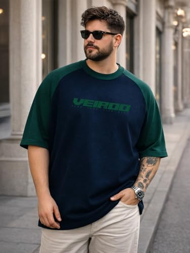 Image of Veirdo Men's 100% Pure Cotton Half Sleeve Plus Size Printed T-Shirt with Raglan Sleeve Stylish Comfortable & Durable Tees (Sizes: 2XL to 5XL)