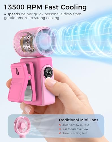 Image of Hotsales Clip-On Portable Fan for Strollers, Handheld Turbo Fan for Travel | Small But Mighty Mini Fan, Detachable 360 Rotating Clip, LED Display, Rechargeable, Summer Outings, Gifts For Women And Men