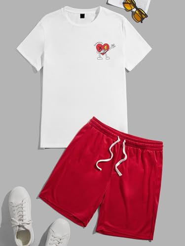 GORGLITTER Men's Casual Cartoon Graphic Tee and Breathable Mesh Athletic Shorts 2 Piece Short Sets Outfits3