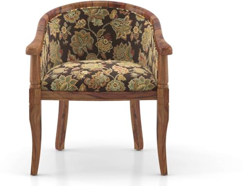 Image of Solid Wood Chair Wooden Single Seater Sofa Chair for Living Room, Bedroom, Outdoor & Indoor - Teak & Chintz Floral