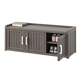 WTFGO Outdoor Shoe Bench, Waterproof UV-Resistant Indoor Resin Shoe Cabinet, Entryway Shoe Storage with 3 Doors, Living Room, Bedroom, Gray