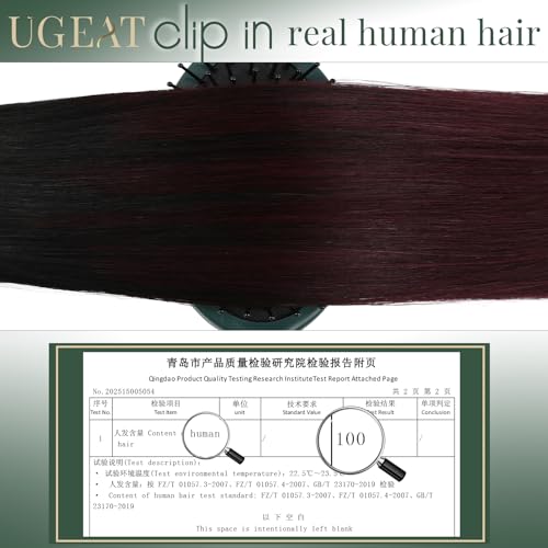 Image of Ugeat Human Hair Clip in Extensions, Clip in Human Hair Extensions 22 Inch 7pcs 120g, Clip on Hair Extensions for Women, Natural Black Ombre Burgundy