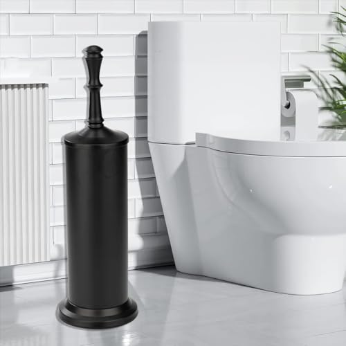 Image of J&V TEXTILES Industrial Toilet Brush, Toilet Bowl Brush with Extra Long Handle Durable Bristles Toilet Scrubber and Covered Holder for Toilet Brush Set (Matte Black)