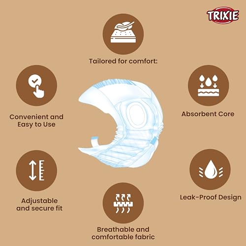 Image of TRIXIE Diapers for Male Dogs, Abdominal Band, Non-Woven Fabric, Prevents Marking, Excitable Urination, Incontinence, After Surgery & Travel - Pack of 12 (S-M)