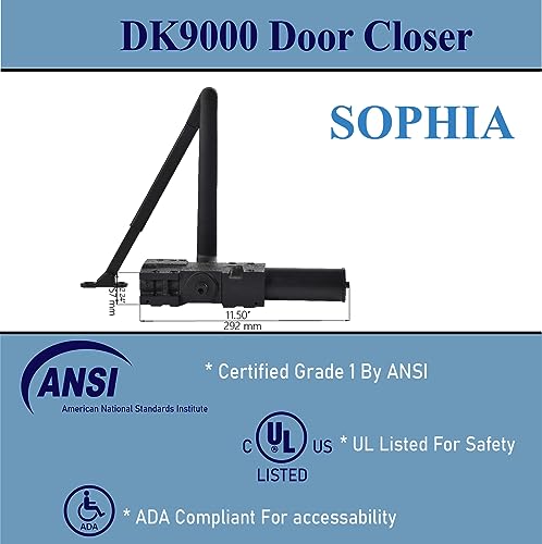 Image of SOPHIA Commercial Door Closer Heavy Duty, Automatic Door Closer, ADA Compliant & UL Listed, Door Hydraulic Closer, Delayed Action, Adjustable Spring Size 1-6 for Heavy Traffic, Grade 1, Matte Black