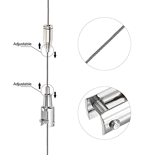 Image of uxcell Picture Hanging Wire Kit, 2Set 1.5M Adjustable Hanger Wire System for Home Art Gallery Picture Display Kit, Load 33lbs, with 6Set Screws