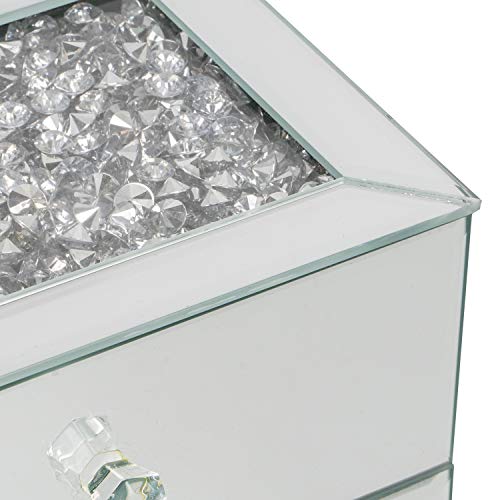 DEENZ SILVER CRUSHED DIAMANTE MIRRORED GLASS JEWELLERY BOX EYE CATCHING DESIGN BLACK VELVET INLAY TRINKET BOX MIRRORED STORAGE BOX 2 AND 3 DRAWERS (TWO DRAWER) - Image 2