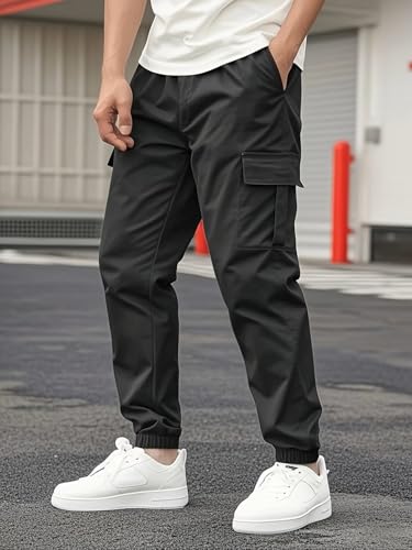 Image of ADBUCKS Men's Regular Fit low Rise Soild Cargos Style Joggers Casual Trousers
