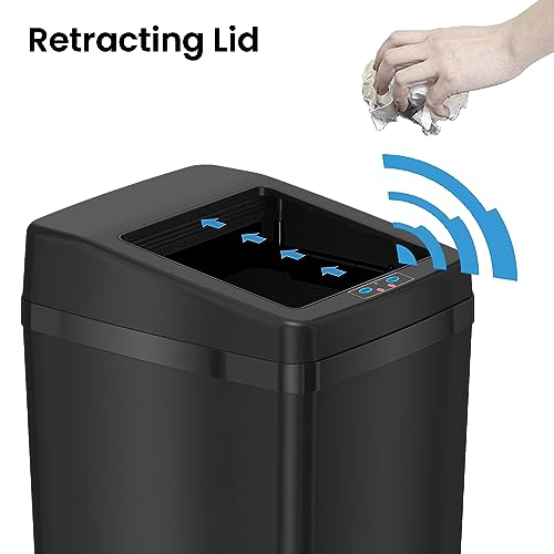 Image of iTouchless 14 Gallon Sliding Lid Automatic Sensor Trash Can with Odor Filter System, 52 Liter Black Steel Touchless Kitchen Garbage Bin, Matte Black
