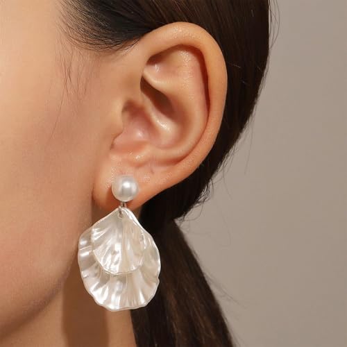 Clip on Earrings Women Seashell Pearl Clip-On Earrings Non-Piercing Beach Jewelry Set Lightweight Summer Accessories for Dresses Outfit2