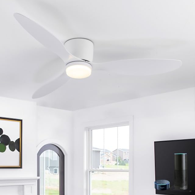 KeLuKes 42" Ceiling Fans with Lights and Remote, Smart Fan Compatible with Alexa, Silent Winter/Summer Mode Dimmable Fan Ceiling Light for Living Room Kitchen Bedroom, White