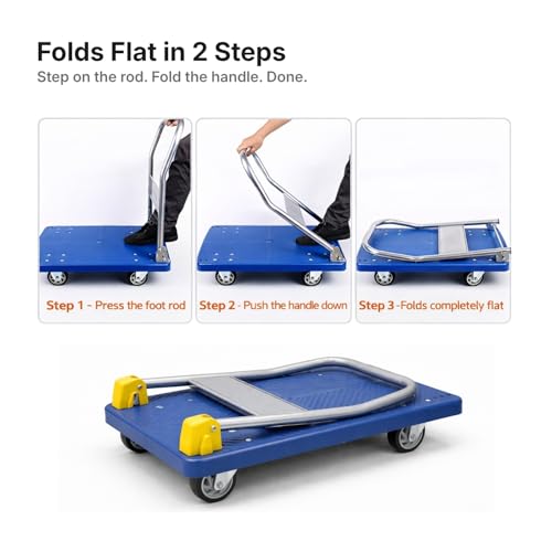 Image of Equal 150kg Portable Foldable Platform Trolley - Heavy-Duty PP Frame - 360 Degree Rotating High-Density PU Wheels - 1-Year Warranty - Home, Warehouse and Industrial Use (72cm x 48cm)