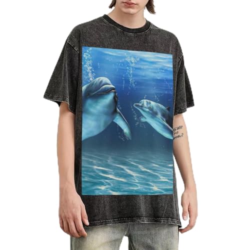 T-shirt oversize homme dauphin vintage délavé en coton ample