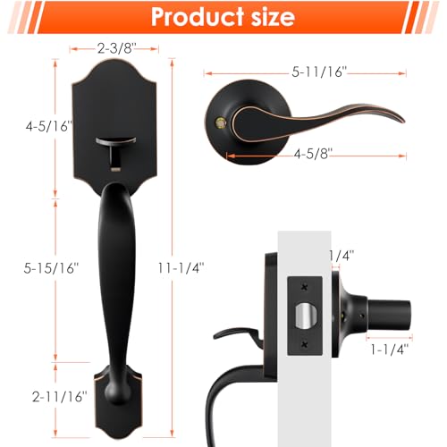 Image of Haidms Front Door Handle Oil-Rubbed Bronze, Entry Door Lock and Reversible Handle Lever,Single Cylinder Door Handle Set with Lower Half Lever for Left and Right Hand Door
