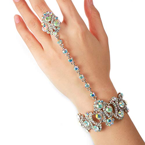 EVER FAITH Women's Austrian Crystal 1920s Style Inspired Banquet Prom Bracelet Adjustable Ring Set Silver-Tone4