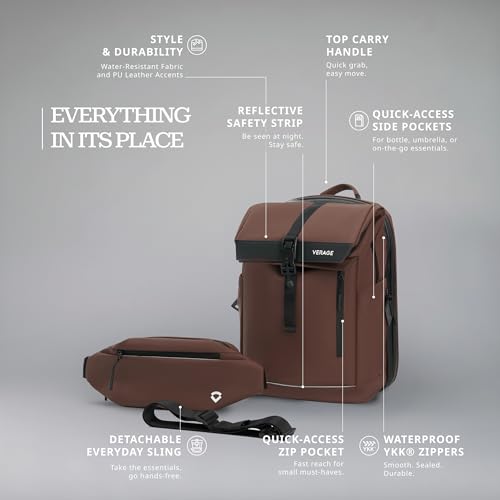 Image of Verage Roll Top Laptop Backpack Waterproof PU Lather Travel Backpack Expandable Work Carry On Backpack for Men Women