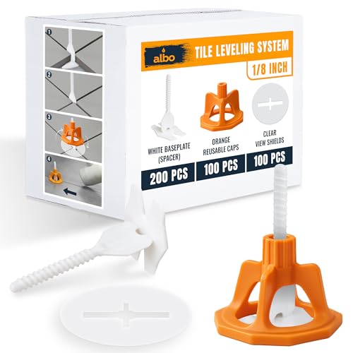 ALBO Tile Leveling System Set 1/8 inch - 400 PCS - Professional Floor & Wall Spacer Kit with Reusable Caps & Protection Plates - Anti-Lippage Installation Tools for Large and Small Tile Formats