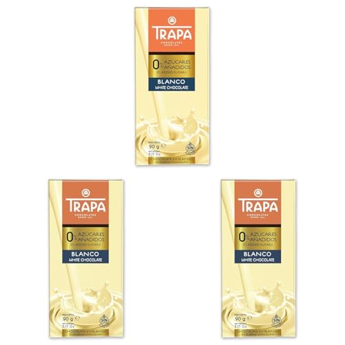 TRAPA 0% AZÚCARES AÑADIDOS|Chocolate Blanco| Tableta 90 g | Sin Gluten (Paquete de 3)