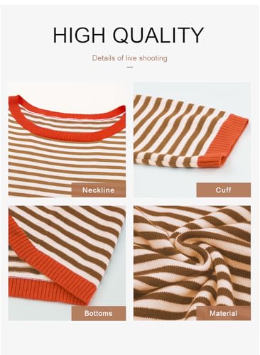 Image of Dokotoo Women's Long Sleeve Sweaters Casual Crewneck Fashion Fall Striped Color Block Shirts High Low Pullover Sweater Tops