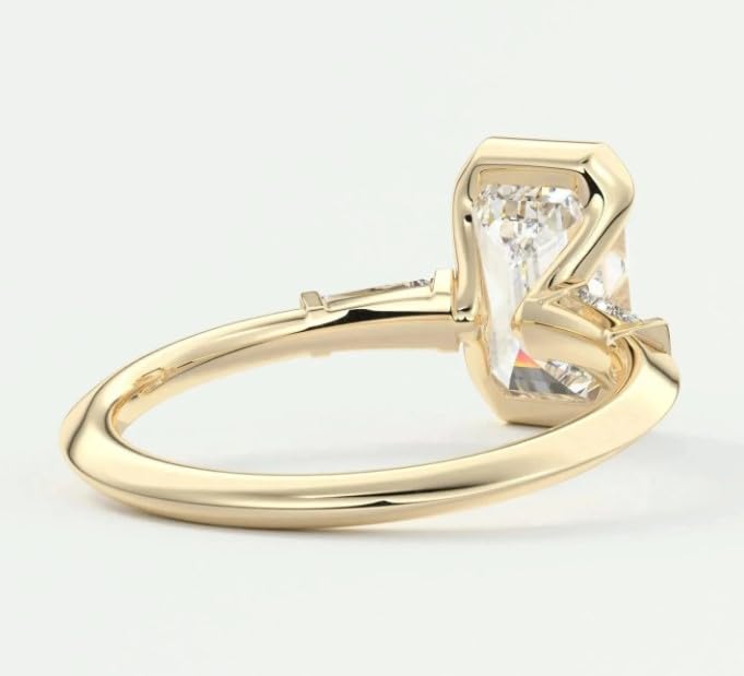 3.50 Ct Emerald Cut Half Bezel Set Tapered Baguette Cut Engagement Ring,14 Kt Gold Plated Wedding Gift,Emerald Cut Engagement Gift,GIfted For Her.size 3-124