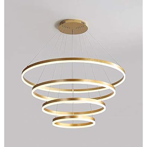127W LED Hanging Lamp Dimmable Remote Control Pendant Light Round 4-Ring Gold Aluminum Hanging Light Dining Table Gallery Spiral Staircase Dining Room Office Ceiling Light Cover