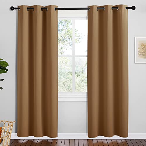 Image of NICETOWN Sleek Blackout Curtains 78 inches Length for Small Windows, 2 Panels, Gold Brown, W42 x L78 -Inch, Noise Reducing and Block Draft Panels for Door Doorway Laundry Office Luxury Decor Theme