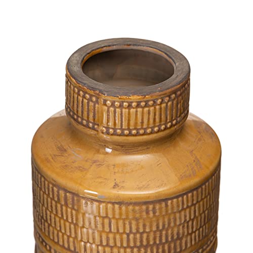 Vase en céramique moutarde Ø18x32 cm pour décoration ethnique chic - 4