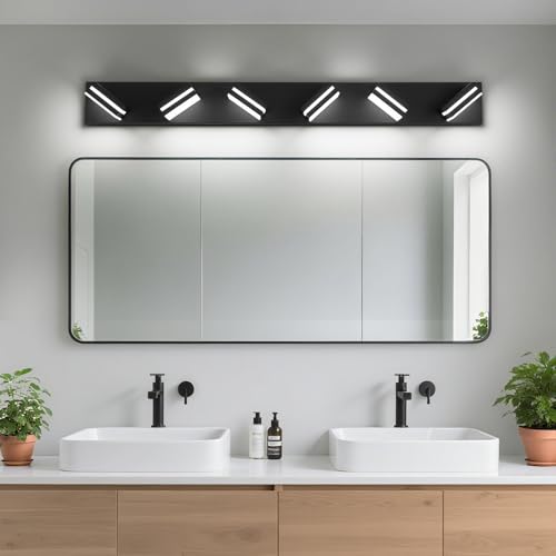 Image of Modern LED Black Acrylic Bathroom Lights Fixtures 6-Light