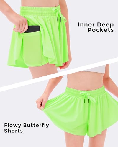Image of Stelle Girls Flowy Shorts with Pockets Athletic Running Skirt High Waist Butterfly 2 in 1 Sports Short 5-16 Years