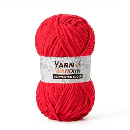 Image of Soft Chenille Yarn for Crocheting, Fluffy Chunky Crochet Yarn for Baby Blanket, (1.76oz /65.6yds) Fuzzy Velvet Yarn for Amigurumi&DIY Puzzle、Crafts、Scarf(Red)