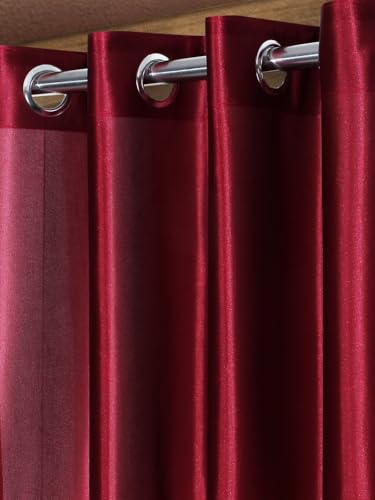 Image of Home Sizzler 2 Pieces Solid Patch Zigzag Print Eyelet Polyester Door Curtain - 7 Feet, Maroon