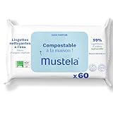 Mustela   Lingettes Nettoyantes à l'Eau   Lingettes Bébé Compostables   Visage, Mains, Siège   99% ingrédients d'origine naturelle   Fibres d'origine Végétales   Hygiène Bébé et Soin   Sans Parfum