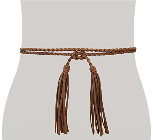Women Girls Braided Waist Tie Belt/Rope with Tassel Wrap Cloth Belts for Dress Pants2