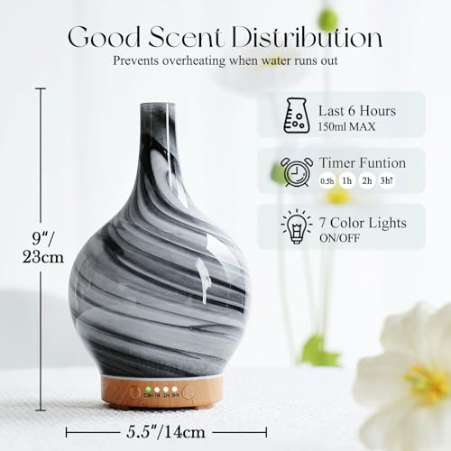 Porseme 150ml Essential Oil Diffuser Glass Color Changing Aroma Air Diffusers Aromatherapy Ultrasonic Cool Mist Humidifier 6 Running Hours Waterless Auto-Off for Sleeping, Yoga, Office, Spa (Ink) — view 3