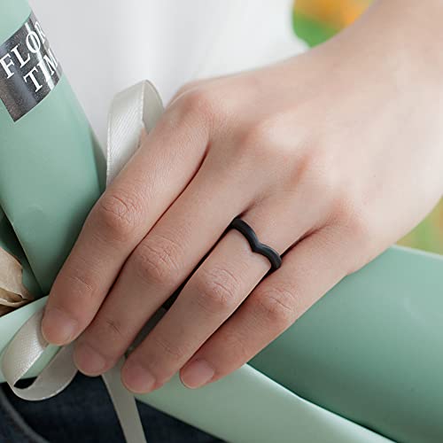 ThunderFit Thin Heart Shaped Silicone Wedding Rings for Women, Stackable Rubber Engagement Bands 2.7mm Wide 2mm Thick - 1/4/8 Variety Multipack4