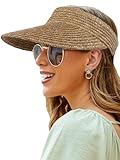Visor Hats for Women,Beach Hats UPF50+ Sun Visors Straw Hats for Women,Hand Wowen Packable Sun Protection Hats Khaki