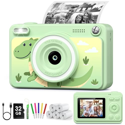GREENKINDER Appareil Photo Instantané, 2.4' Écran Appareil Photo Enfant avec 32GB & 5 Rouleaux de Papier d'impression, Cadeau Jouet pour Enfant Garçons Filles 3-14 Ans