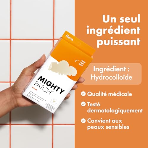 Hero Mighty Patch Nose: Patch anti-acné à l'Hydrocolloïde qui absorbe les impuretés des pores et des boutons sur le nez dès 6 heures, boîte de 10 patchs.