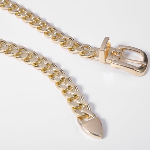 IZUS Women Gold Waist Chain Belt for Dress Pants 0.5 inch Thin Ladies Square Buckle Metal Belt Adjustable fit for 25-39in4