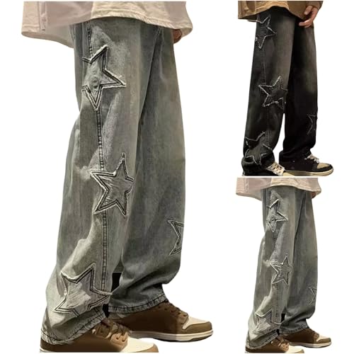 Cambkatl Men's Baggy Stars Graphic Jeans Wide Leg Casual Loose Fit Streetwear Denim Pants with Pockets2