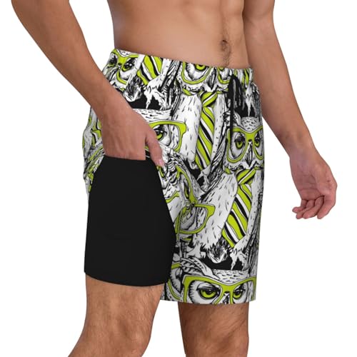 Green Glasses Tie Owl Funny Men's Swim Trunks Board Shorts Quick Dry-3